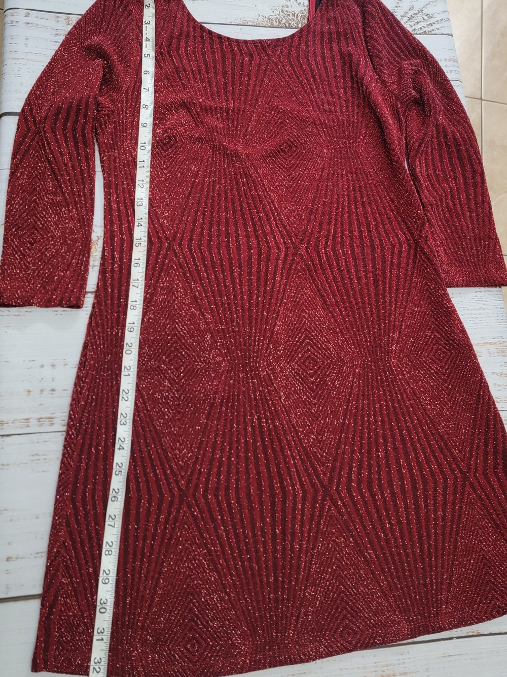 Red Glitter Knit Women's Dress